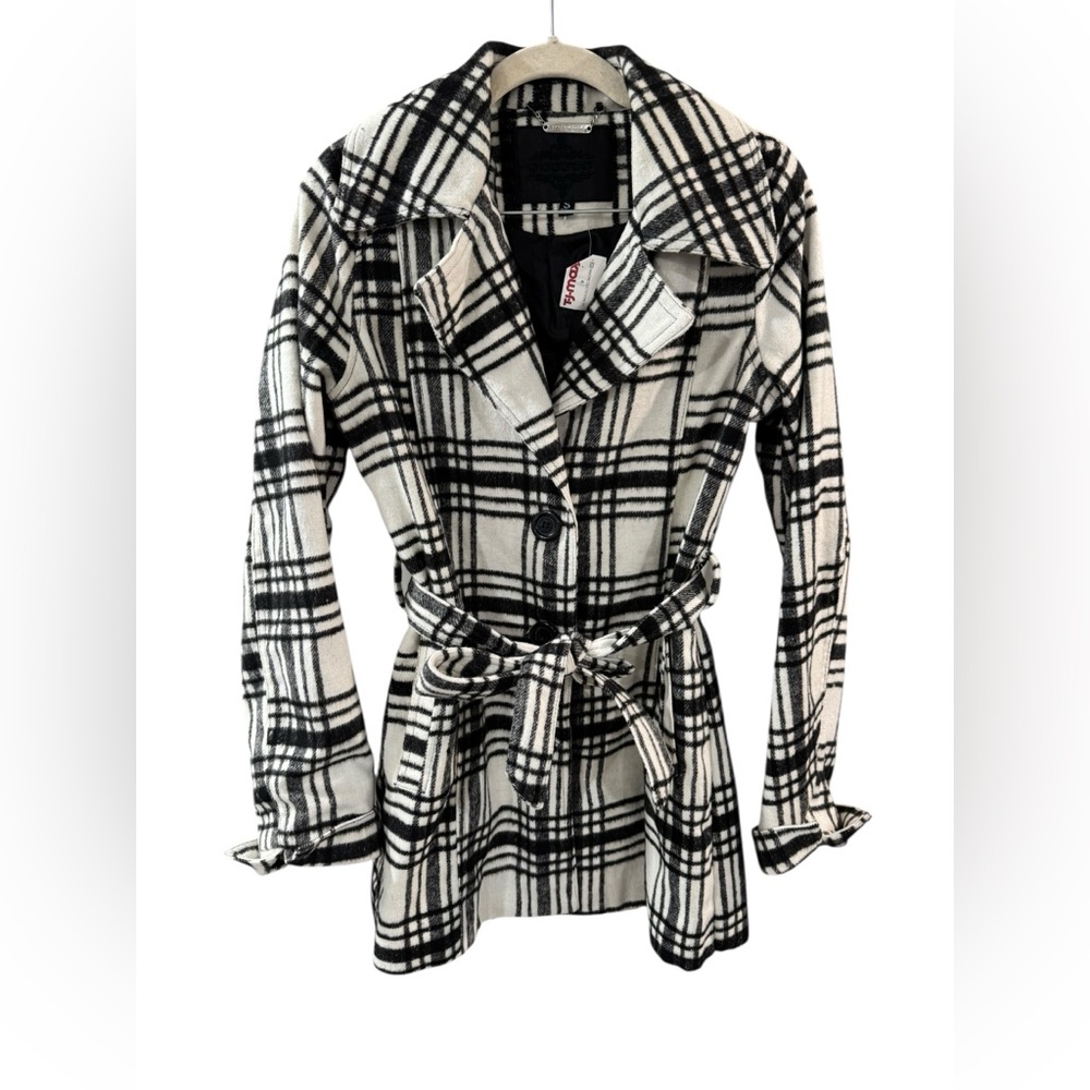 Jou‎ Jou Monochrome Plaid Pea Coat
